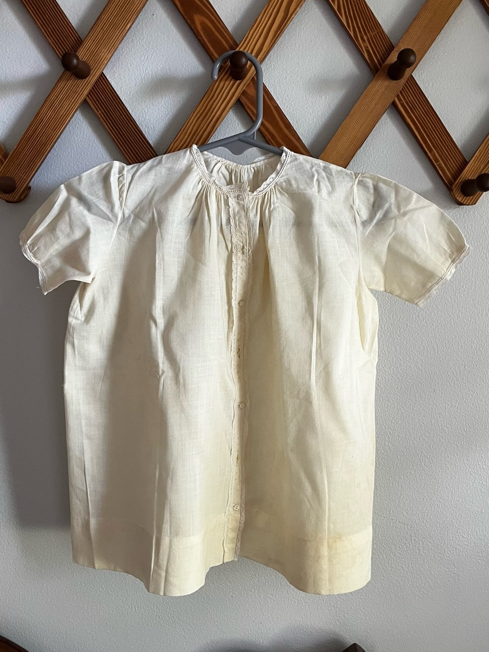 1950s  Pale Yellow Button-Up Embordiary/Lace Baby Dress or Gown